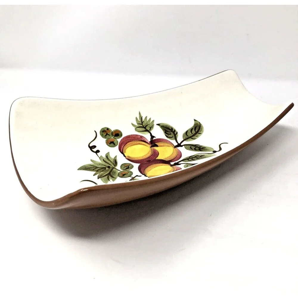 Stangl Apple Delight Footed Server Vintage 1960's MCM Hand Painted Unique Shape